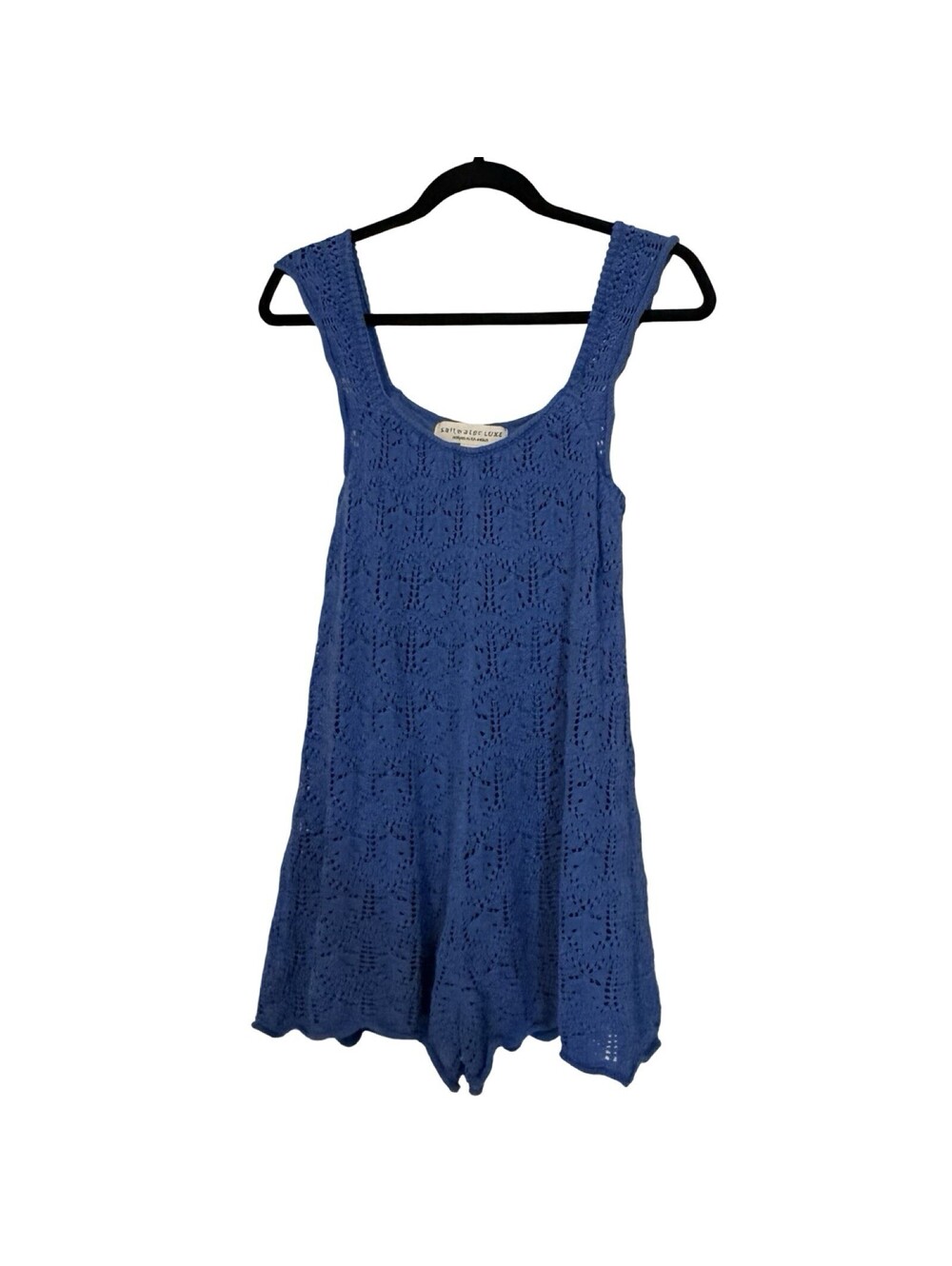 Saltwater Luxe Women’s Boho Retro Travel Vacation Knit Blue Romper, Sz S